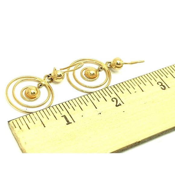 Hoops Earrings 14k Yellow Gold Concentric Circles Women's Dangle 21mm Es… - Picture 9 of 13